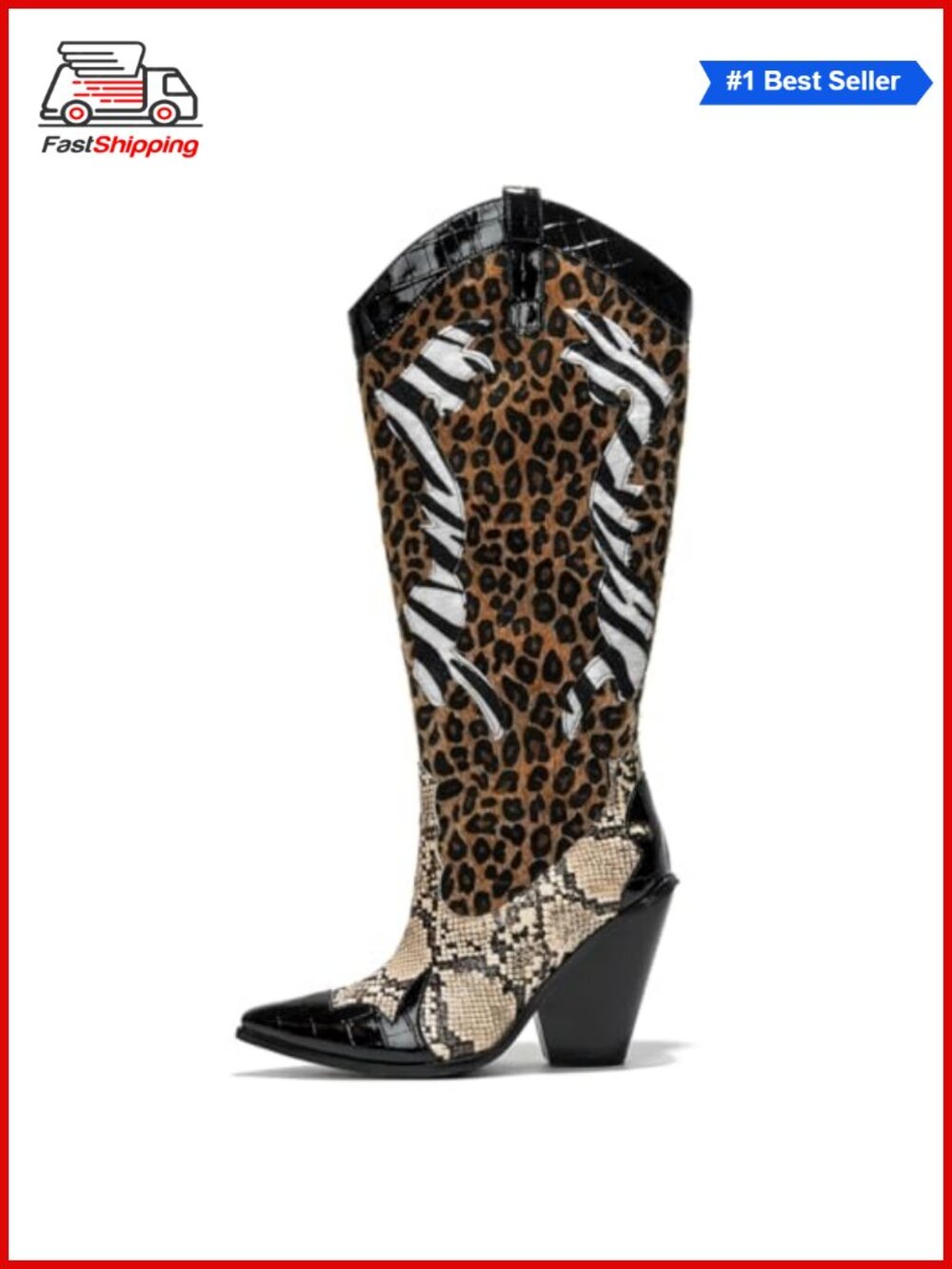 ✨Cape Robbin Women's Animal Print Cowboy Boots 12-Inch Shaft Pull-On
